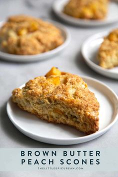 brown butter peach scones on a white plate