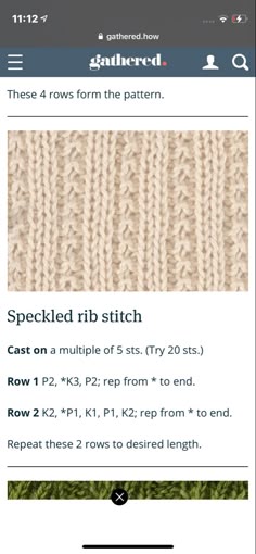 the knitting pattern is shown on an iphone screen, and it appears to be knitted