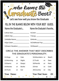 a printable graduation party game with the words'who knows the graduate? '