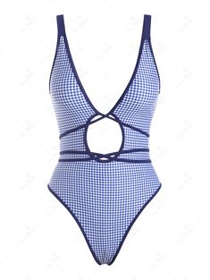 PRODUCT DESCRIPTIONEmbellishment:Criss-Cross,Backless,Tie,Open BackFeatures:Wire Free,Padded (Removable Pads),LinedMaterial:Polyester,SpandexNeckline:Plunging NeckPattern Type:GinghamSwimwear Category:One-piece SwimsuitWaist:Middle WaistFabric Stretch:High Stretch Bright Swimsuit, Gingham Swimsuit, Cute One Piece, Floral Swimwear, Neon Bikinis, Vintage Swimsuits, Plunging Neck, Blue Swimsuit