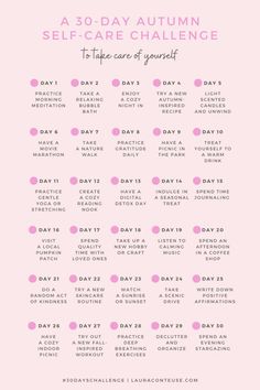 October Self Love Challenge, Selfcare Bucket List, November Creativity Challenge, Autumn Self Care Challenge, September Self Care Ideas, October Self Care Calendar, October Wellness Challenge, Self Care Bucket List Ideas, Monthly Self Care Challenge