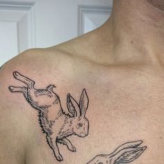 Mens Rabbit Tattoo, Desert Hare Tattoo, Folk Art Rabbit Tattoo, Jumping Hare Tattoo, 3 Hares Tattoo, Medieval Rabbit Tattoo, Dog And Rabbit Tattoo, Celtic Rabbit Tattoo, Rabbit American Traditional Tattoo