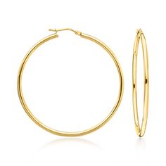 Ross-Simons - Italian 2mm 18kt Yellow Gold Hoop Earrings. 1 3/4". Be bold in Italian gold. These hoop earrings showcase a noteworthy size and shine. Hanging length is 1 3/4" with a 2mm width. Snap-bar, 18kt yellow gold hoop earrings. Fine Jewelery, Jewelry Earrings Hoops, Be Bold, Gold Hoop, Gold Hoop Earrings, Fine Jewelry, Jewelry Earrings, Hoop Earrings, Yellow Gold