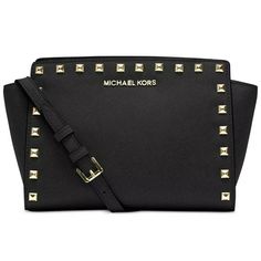 Mk MICHAEL KORS Medium Selma Studded Leather Crossbody Bag Black AUTH NWT. Michael Kors Selma Medium, Black Mini Bag, Mini Messenger Bag, Michael Kors Selma, Cheap Michael Kors, Michael Kors Tote Bags, Studded Bag, Bags Messenger, Michael Kors Outlet