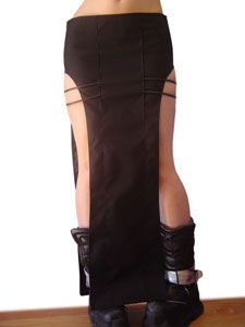 Atomik Black Tubing skirt #cyber #goth #clubwear Black Steampunk Skirt For Festival, Fitted Black Cyberpunk Bottoms, Post-apocalyptic Style Black Bottoms For Cosplay, Post-apocalyptic Black Bottoms For Cosplay, Goth Asymmetrical Skirt, Ropa Upcycling, Dystopian Fashion, Tube Skirt, Apocalyptic Fashion