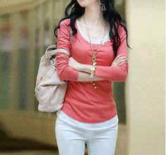 Watermelon Red, Trendy Tops For Women, Shirt Vest, Autumn Clothes, Korean Dress, Suzhou, Sammy Dress, T Shirt For Women, Trendy Tops