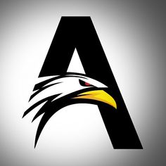 the letter with an eagle's head on it in black and yellow colors, against a gray background