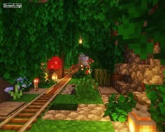 a screenshot of a train track in minecraft