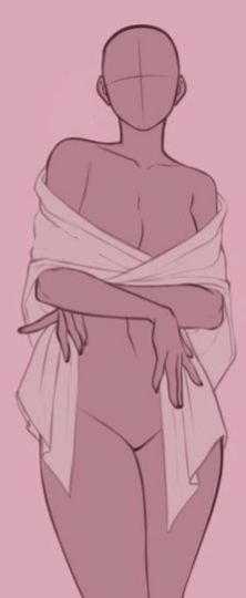 a drawing of a woman with her arms wrapped around her waist and wearing a towel