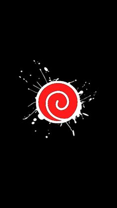 a red and white logo on a black background with splattered paint splashing around it