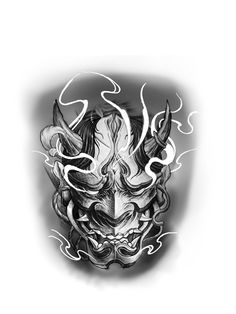 an ink drawing of a demon mask