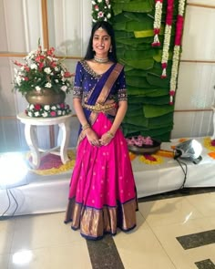 Bandhini Dupatta Lehenga, Traditional Pattu Lehenga Designs, Half Sarees For Women, Half Saree Models, Kanchi Pattu Lehenga Half Saree, Pink Half Sarees, Lengha Dress, Pattu Lehenga