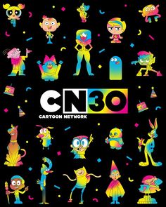 the cartoon network logo is surrounded by other characters and numbers, including one that says cn38