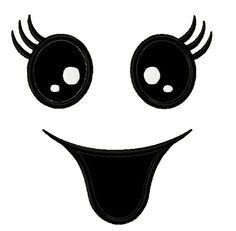 a black and white drawing of a smiling face with large eyelashes on it's eyes