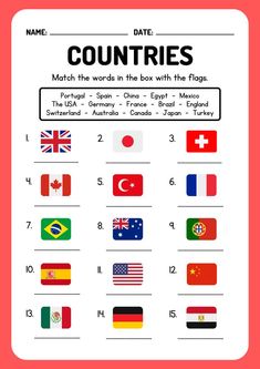 the countries worksheet for kids to learn how to read and understand their country