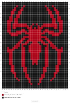 a cross stitch pattern with a red spider on it's chest and black background