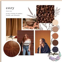 the collage features coffee beans, leaves, and other things that are in color