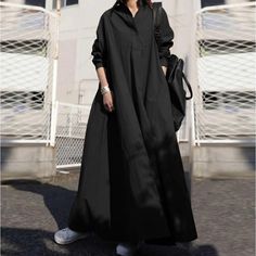 Season:Summer,Spring,Autumn,Winter,Fall; Fabric:Polyester; Sleeve Length:Long Sleeve; Look After Me:Machine wash; Gender:Women's; Style:Basic,Casual,Casual Daily; Elasticity:Micro-elastic; Occasion:Vacation,Daily,Outdoor,Fall Dress,Winter Dress; Fit Type:Loose Fit; Dresses Type:Casual Dress,White Dress,Swing Dress; Pattern:Pure Color; Design:Pocket; Neckline:Shirt Collar; Front page:FF; Listing Date:04/09/2021; 2024 Trends:2023,2022; Bust:null; Length:null; Special selected products:COD,PlusSize; Fit US Size:null; Fit UK Size:null; Fit EU Size:null; Dress Length Type:Maxi long Dress Loose Long Sleeve Dress, Habits Musulmans, Vestidos Retro, Sundress Casual, Long Sundress, Button Shirt Dress, Model Images, Loose Maxi Dress, Islamic Clothing