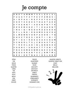 the word search for je compte is shown in this black and white image