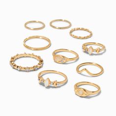 Claire's Gold-tone Celestial Mixed Rings - 10 Pack Mixed Rings, Eagle Ring, Jewelry Hair, Fashionable Jewelry, Rings For Girls, Cute Rings, New Line, Jewelry And Accessories, Metal Style