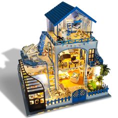 Re-Encounter the Sea of Love Villa Model Small House Hand-Assembled Model - Toys Ace Dollhouse Furniture Kits, Scenery Ideas, Miniature Dollhouse Furniture, Dollhouse Miniatures Diy, Toy House, Dollhouse Kits, Wooden Dollhouse, Miniature Diy, Aegean Sea