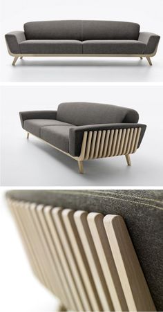 three different views of the same couch