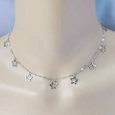 Silver Necklaces Star, Jewellery Necklace, Necklace Chain, Silver Necklace With Star Charm And Adjustable Fit, Star Choker, Necklace Charms, Adjustable Silver Star Necklace, Star Necklace Silver Y2k, Adjustable Silver Star Choker