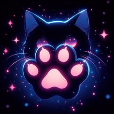 a cat's paw with glowing stars in the background