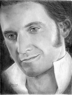 a black and white drawing of a man's face