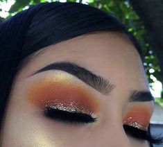 Orange Eye Makeup, Prom Makeup Tutorial, Orange Eyeshadow, Glitter Eyeshadow Palette, Korean Eye Makeup, Eye Makeup Looks