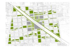 a green and white map shows the intersection of an intersection with two intersecting lines in it