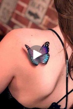 a woman with a butterfly on her shoulder