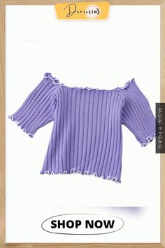 Heliar Women Tees Founce Hem T-shirts Knitted Candy Crop Tops Short Sleeve T-shirts for Women Tops Summer Casual Purple Ribbed Top, Purple Stretch Ribbed Tops, Purple Ribbed Stretch Top, Stretch Purple Ribbed Tops, Stretch Ribbed Purple Tops, Purple Knit Crew Neck Top, Trendy Purple Knit Tops, Casual Purple Knit Top, Cute Ribbed Cotton Tops