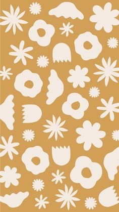 an orange background with white flowers and leaves on the bottom right corner, in different sizes