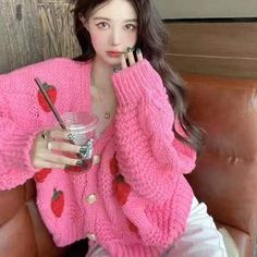 Color: Pink, Size: L 50-55KG Crochet Cardigan Pink, Pullover Mode, Warm Cardigan, Tight Sweater, Cardigan Pink, Loose Cardigan, Knitting Women Cardigan, Star Embroidery, Embroidered Cardigan