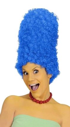 Blue Marge Simpson  90's s Retro look Beehive Hair full cap wig  Arrives NEW Synthetic  Color:Blue  Great for cosplay and performance stage looks  Occassions：Halloween,Cosplay,Costume,Anime ,concerts,theme parties ect Handmade ✅ Mixed Girl Hairstyles, Beehive Hair, Marge Simpson, Anime Wigs, Micro Braids, 60s Retro, Beautiful Wigs, Black Wig, 90s Retro