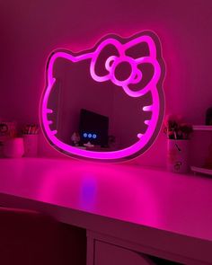 All wall mirrors move out of the way, the supercute Hello Kitty Smart Wifi LED Wall Mirror has left its mark and stolen your heart. App controlled, this magical wall mirror can change colors, speeds of light, adjusts brightness and of course, offers natural lighting with dimming options. Hello Kitty Vanity Mirror, Light Up Wall Mirror, Hello Kitty Silhouette, Hello Kitty Vanity, Kitty Silhouette, Classic Hello Kitty, Emo Room, Hello Kitty Mirror, Led Wall Mirror