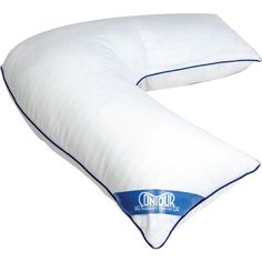 the pillow is white with blue piping