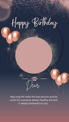 a happy birthday card with balloons and stars