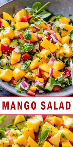 mango salad in a bowl with the title above it