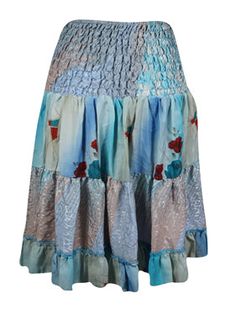 Womens Summer Ruched Elastic Sky Blue Floral Beach Hippy Recycle Silk Skirts S/M Take on the summer heat with our bold and adventurous Summer Ruched Elastic Skirt! Made from recycled silk, this skirt is perfect for beach days and hippy vibes. The ruched elastic waist ensures a comfortable and secure fit. Size S/M available. Embrace the heat and explore in style! Take on the summer with the Boho Style Summer Ruched Elastic Skirt! Made from recycled silk saree fabric in a bold Sky Blue Floral hue, Light Blue Lined Skirt For The Beach, Blue Gathered Beach Skirt, Bohemian Long Silk Skirt Bottoms, Bohemian Silk Long Skirt Bottoms, Bohemian Silk Long Skirt, Light Blue Long Beach Skirt, Light Blue Long Skirt For Beach, Blue Gathered Skirt For Summer, Bohemian Long Skirt In Light Blue