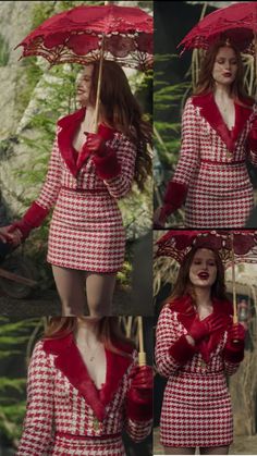 cheryl blossom iconic red houndstooth suit set riverdale fashion outfit inspiration Cheryl Blossom Outfits Riverdale, Cheryl Blossom Inspired Outfits, Cheryl Blossom Nails