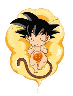 the dragon ball is sitting on top of a yellow object with black hair and eyes