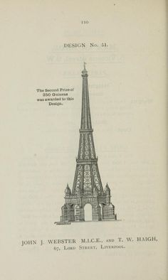 an old book with a drawing of the eiffel tower