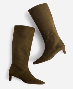 The Dimes Kitten-Heel Knee Boot | Madewell Fall Winter Shoes Work, Kitten Heel Leather Boots, Brown Kitten Heel Ankle Boots, Shoe Trend, Kitten Heel Boots, Leather Industry, Knee Boot, Block Heel Boots, Fall Shoes