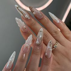 🍁 Material: I only work with high-quality materials to create sturdy, long-lasting luxury press-on nails that you can trust. My nails will last for: 1. 1-2 days using adhesive tabs (provided with the nail set) 2. 3-4 weeks using nail glue. You can reuse all of the nails multiple times if you take care of them. Follow the instructions provided with the nail set. 🍁 Size: XS: 14, 10, 11, 10, 8 mm S: 15, 11, 12, 11, 9 mm M: 16, 12, 13, 12, 9 mm L: 17, 13, 14, 13, 10 mm If you would like a custom size, please fill out the personalization section under the product options. I'm happy to help you measure your nail size if you're unsure. 🍁 Each Nail Set Includes: * 10 nails of your size * 24 adhesive tabs * 1 nail file * 1 nail glue * 1 cuticle stick * 1 alcohol wipe 🍁 Processing Time: Every na Stiletto Press On Nails, Nails Y2k, Long Stiletto, Long Nail Designs, Mermaid Nails, Y2k Emo, Pearl Nails, Nail Forms, Birthday Nails