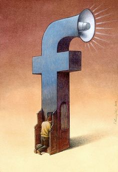 a man sitting on top of a wooden chair next to a giant facebook sign