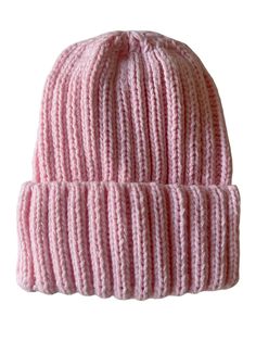 a pink knitted hat on a white background