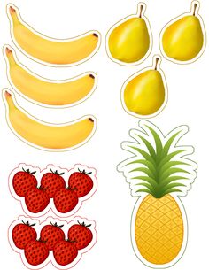 fruit stickers are arranged in the shape of pineapples, bananas and strawberries