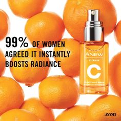 Each bottle of Avon's Anew Vitamin C Brightening Serum has the same amount of vitamin C as 30 oranges to brighten your skin! Avon Ideas Marketing, Vitamin C Products, Avon Ideas